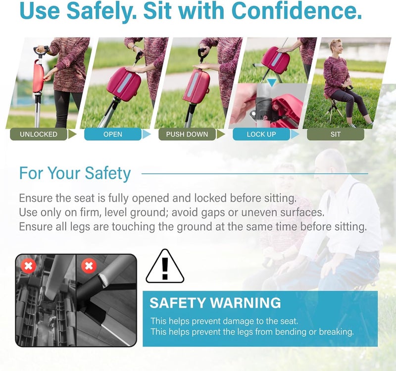Step2Gold Ta-Da Chair Series 2- Portable Walking Stick, Cane with Seat, Foldable Chair, Hiking Stick, for Camping, Hiking, Lightweight Aluminum, Easy Carry, Anti-Slip - Image 5